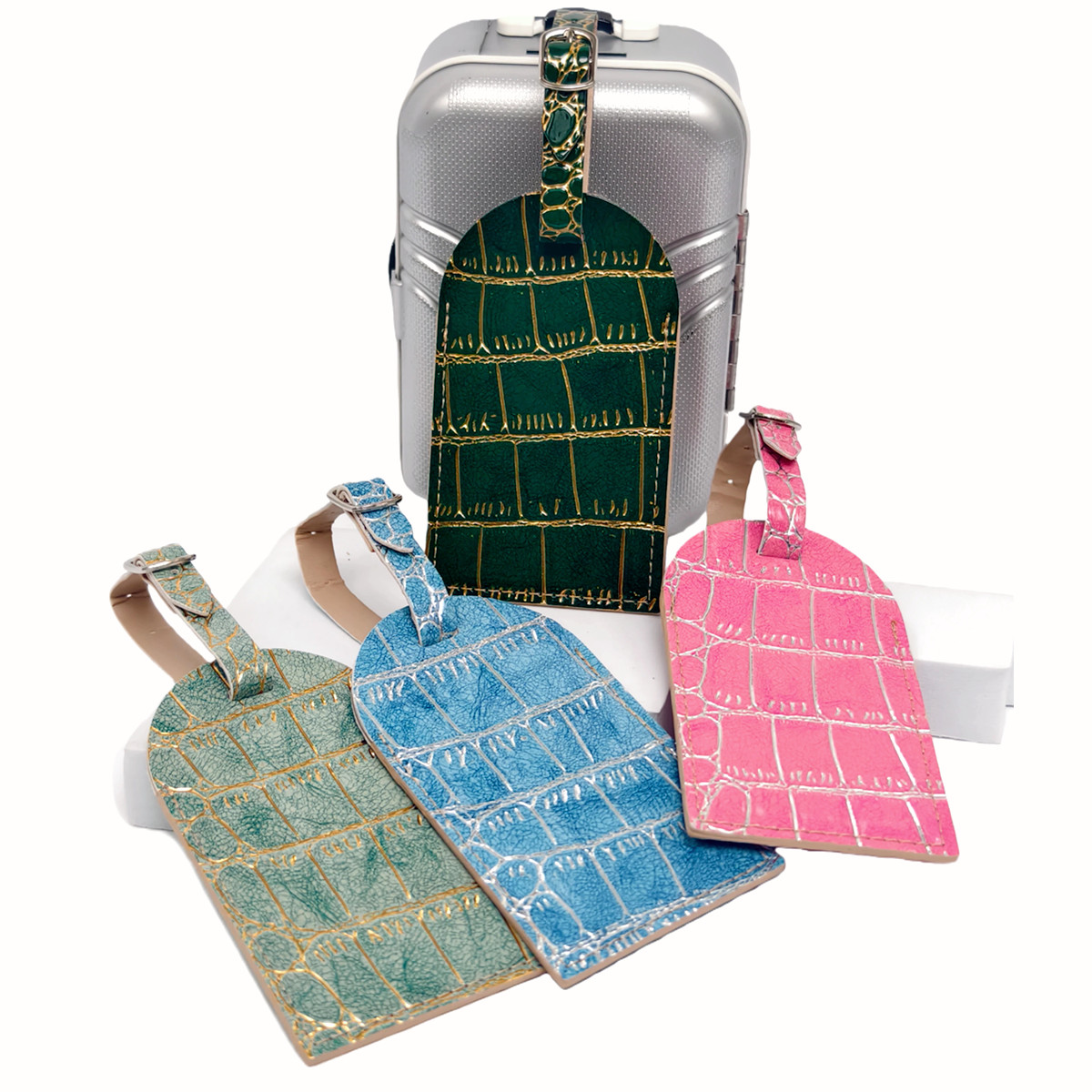 Travel Accessories Name - التمساح تنقش الذهب/الفضة اللون الحدود علامة