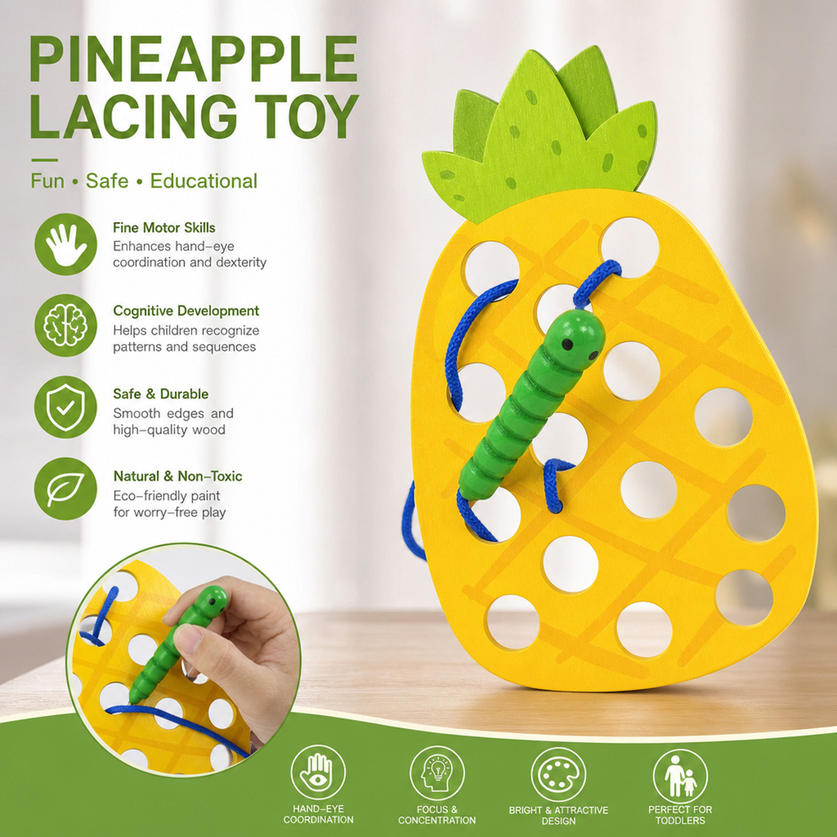 Travel Accessories For Baby - ألعاب خشبية على شكل أناناس للربط