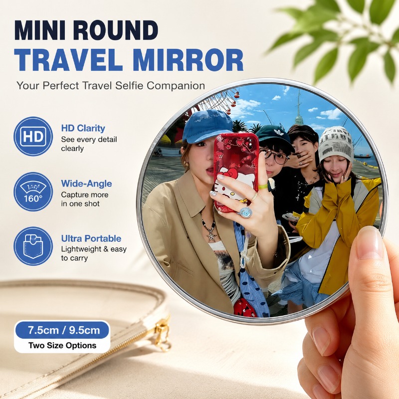 Travel Accessories Gadget - مرآة محدبة محمولة مستديرة للتصوير بزاوية